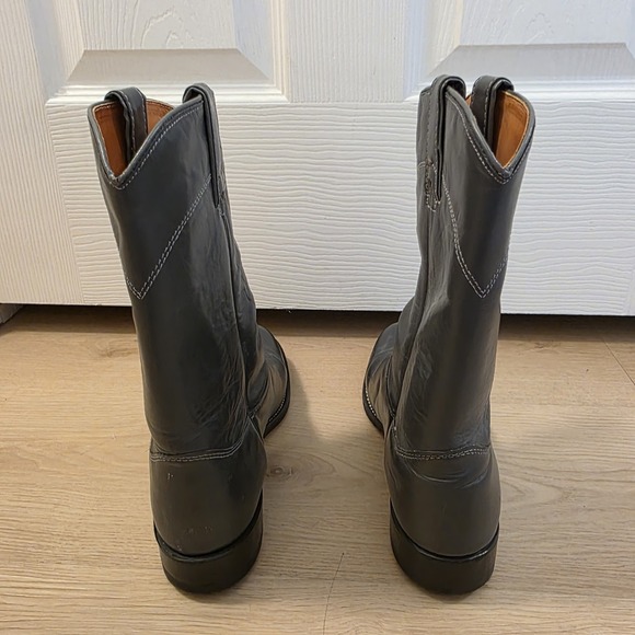 J. Chisholm Gray Leather Cowboy Western Outdoor Rodeo Mid Calf Boots Size 8M - Picture 6 of 8